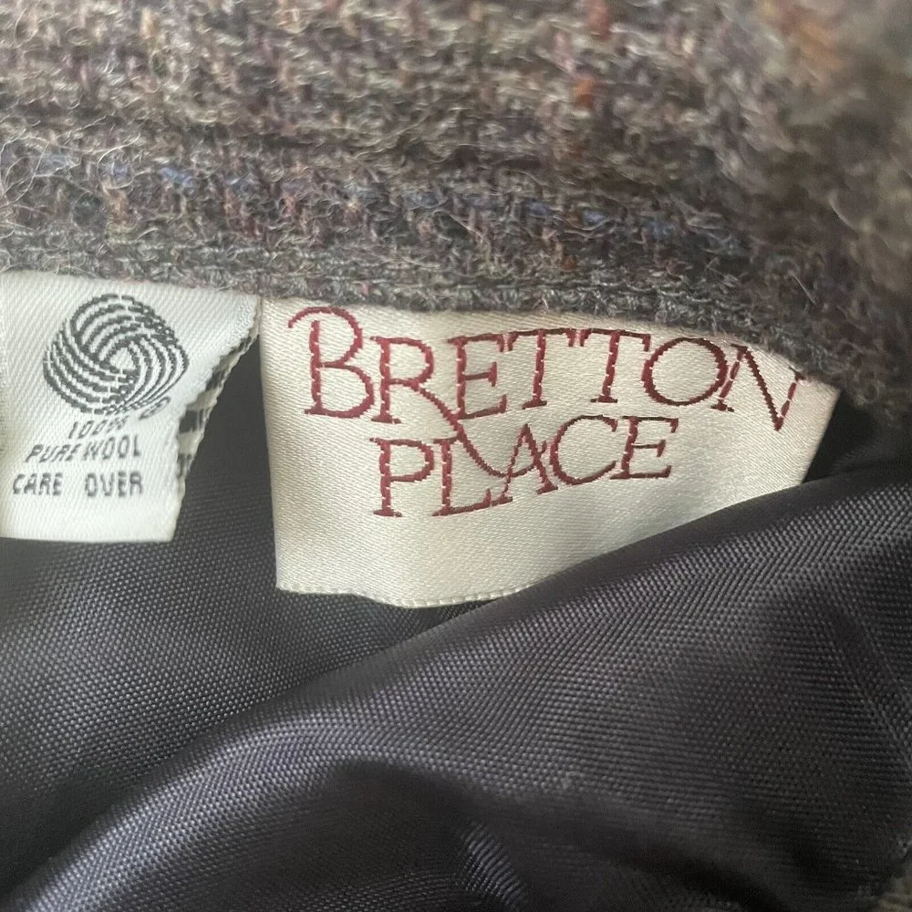 Vintage Bretton Place Skirt Womens 12 Grey Multicolor Plaid 100% Wool Lined Slit